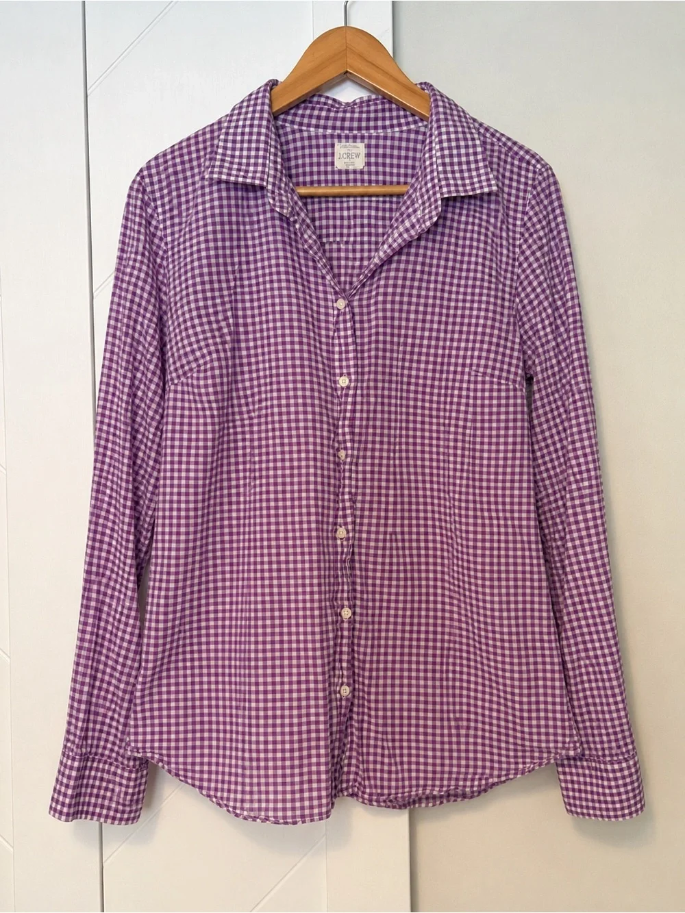 J.Crew Purple Gingham Button Front Shirt Women’s Large